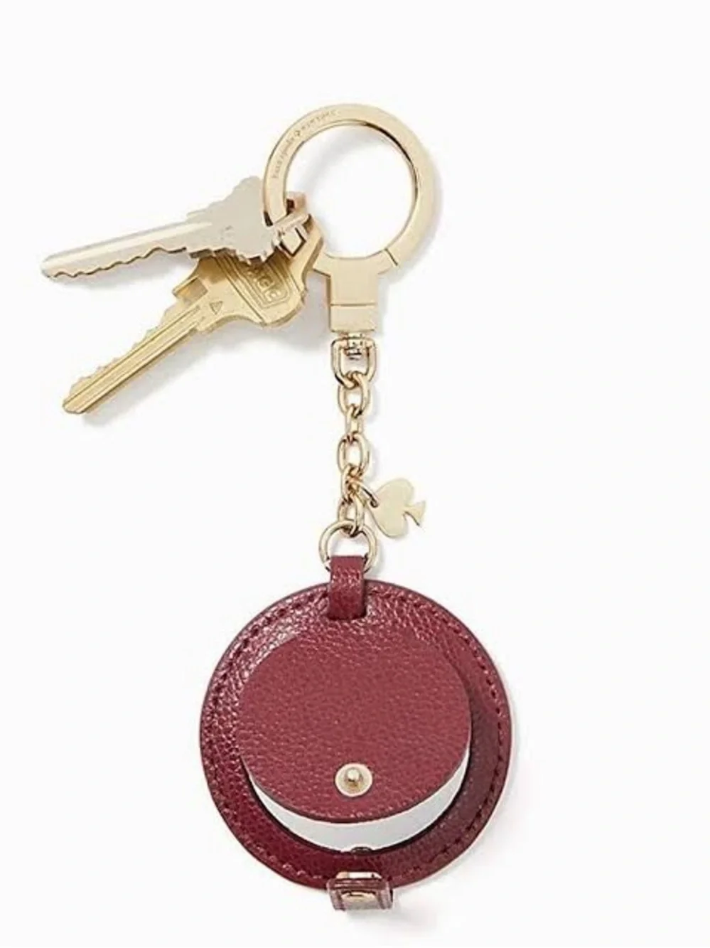 Kate Spade Circle Mirror Bag Charm Keychain Black Cherry Leather $59 New_2